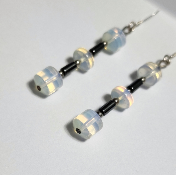 Silver Opalite Hematite earrings 2.25" - Picture 6 of 9